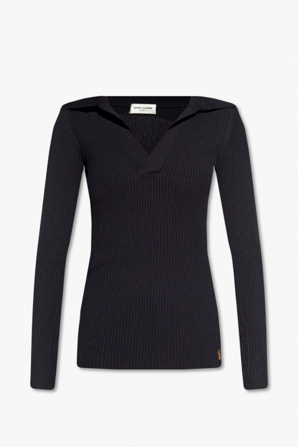 YSL orders Yves Saint Laurent Black V-neck Long Sleeve Top